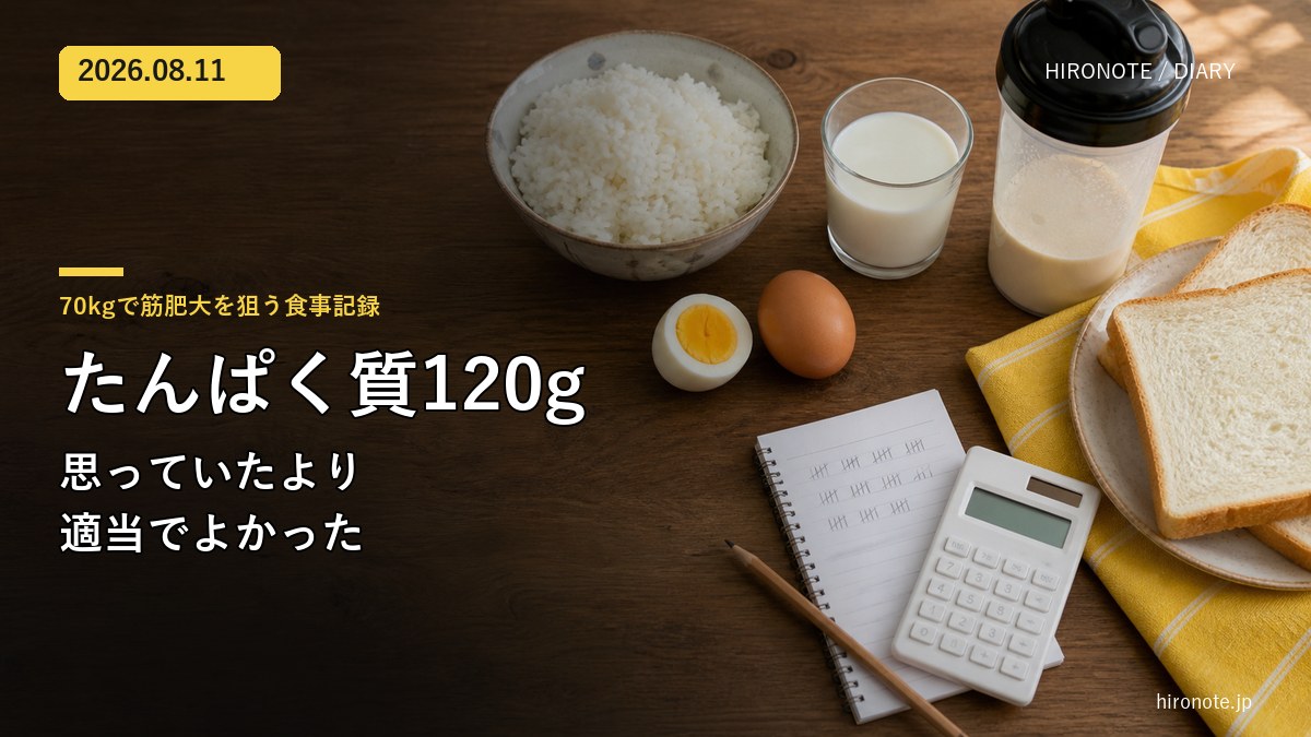 たんぱく質120gを目標に食品ごとの量を数える食事記録