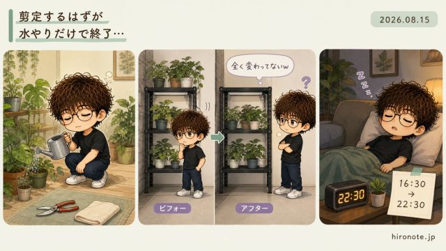 剪定するはずが水やりだけで終わり、棚調整と昼寝をした日のアイキャッチ