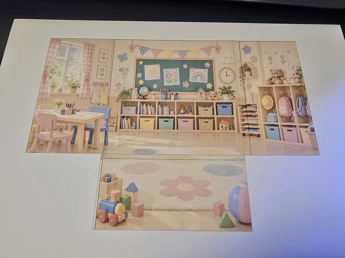用紙へ印刷した幼稚園の背景の展開図